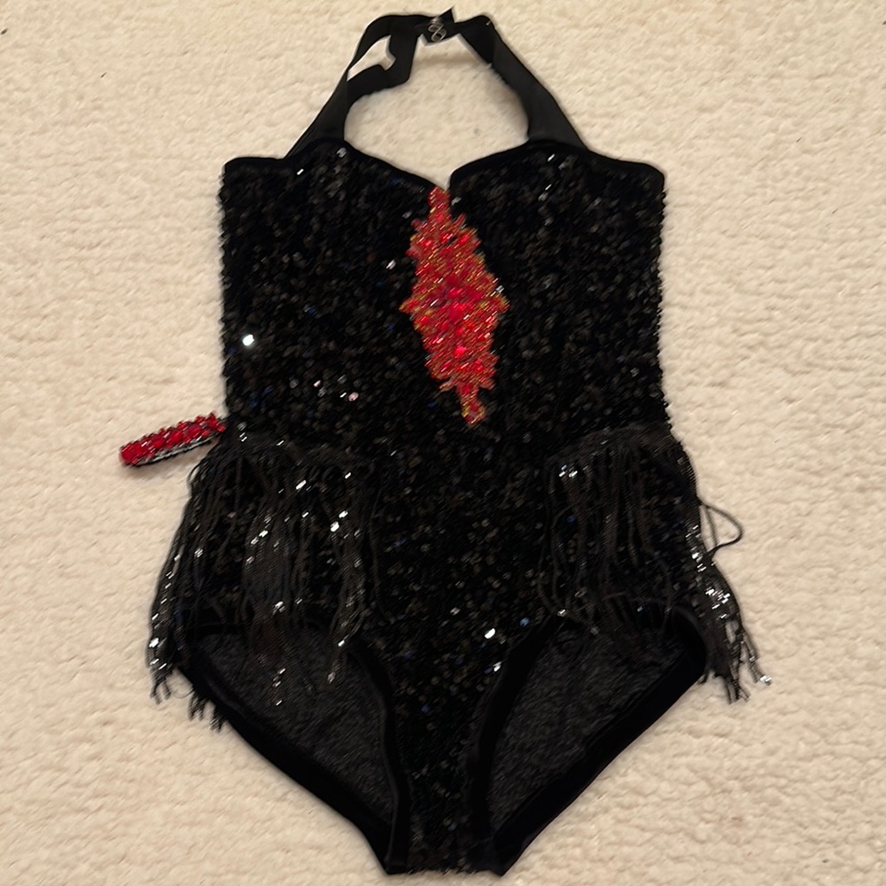 Black and Red Sequin Bodysuit Jazz Dance Competitions Costume  size M